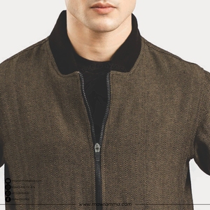 <b>Men's</b> <b>Herringbone</b> Wool Blend Bomber <b>Jacket</b> Zipper Closure Turn-down Collar Casual Autumn Wear Regular Fit <b>Jacket</b> - Product Image 5
