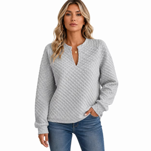 <b>Ladies</b> Shimmer V-Neck Textured Casual <b>Top</b> for Wholesale Women's <b>Sparkly</b> Rhinestone Quilted Pullover Hoodies Blouse OEM ODM - Product Image 4