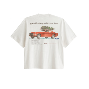 Men's White Short Sleeve T-<b>Shirt</b> With Red Mustang Car Print Vintage Style O-Neck Regular Fit Screen Printed Back Design - Product Image 2