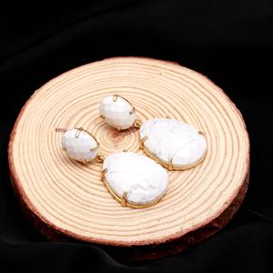 White Howlite Gemstone <b>Gold</b> Vermeil Fancy Shape <b>Dangle</b> <b>Earrings</b> Trendy Wedding Party Gift - Product Image 3