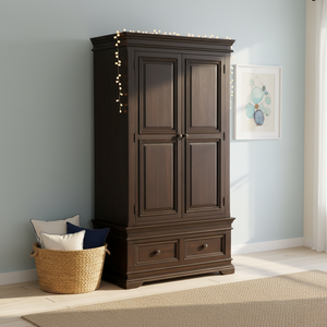 Traditional Solid Wood Bedroom Wardrobe, Double Door Clothing Armoire with Drawers, Durable Storage Cabinet - Product Image 3