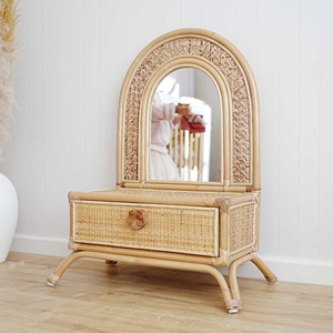 Coiffeuse en rotin pour jeu d'habillage des tout-petits, petite taille, en bois massif, meuble de chambre d'enfant - Product Image 1
