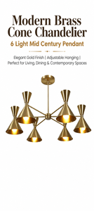 Luxury Gold-Plated Brass Chandelier 6 Light Modern Mid Century Pendant Ceiling Lamp Hanging Fixture Home Decor <b>Lighting</b> - Product Image 2
