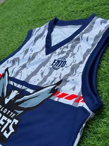Ensemble <span class=keywords><strong>de</strong></span> maillots <span class=keywords><strong>de</strong></span> <span class=keywords><strong>basket</strong></span>-ball ENTO <span class=keywords><strong>Charlotte</strong></span> <span class=keywords><strong>Hornets</strong></span>, sublimé, blanc, rayé marine, col en V, sans manches, séchage rapide, unisexe, adulte - Product Image 5