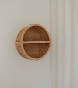 Étagère murale ronde en rotin naturel durable à 2 niveaux, présentoir fait main, organisateur de rangement pour la décoration intérieure, vente en gros, B2B, OEM, ODM - Product Image 1