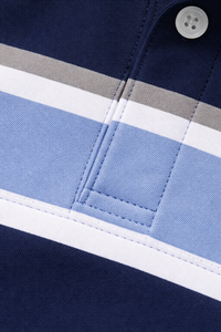 Chemise tricotée rayée pour homme, manches courtes, col, logo frontal, décontractée, mélange de coton, pour l'été, OEM ODM, vente en gros - Product Image 6
