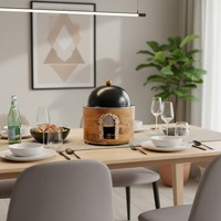 Plat à chafing rond de luxe en bois avec couvercle doré martelé, chauffe-plats en acier inoxydable pour buffets haut de gamme et réceptions à domicile