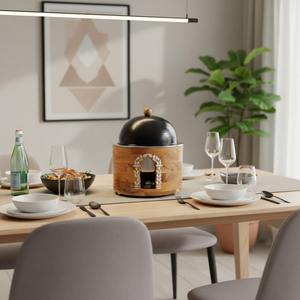 ถาดอุ่นอาหารทรงกลมฐานไม้หรูหรา ฝาปิดสีทองลายตอก พร้อมเครื่องอุ่นอาหารสแตนเลส สำหรับบุฟเฟ่ต์ระดับพรีเมียมและการจัดเลี้ยงที่บ้าน - Product Image 4