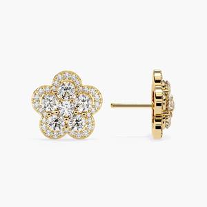 Pendientes de Diamante Cultivado en Laboratorio de Forma Redonda, Oro de 14K, 1ct, Diseño Floral, Pendientes para Uso Diario, Joyería Minimalista para Mujeres e Hijas - Product Image 3