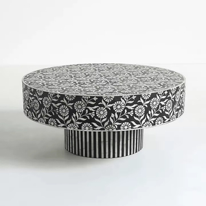 Table basse artisanale ARIF HANDICRAFT, décorative pour la maison, en os incrusté, polie naturellement, dessus floral, style américain, durable, lavable - Product Image 1