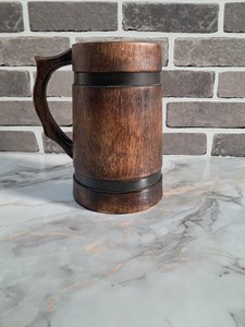 Taza de madera para bar y cerveza, taza de café de acero inoxidable con tapa, tazas de café geniales hechas a mano - Product Image 6