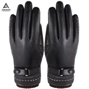 Gants en cuir de luxe AIFRAN pour hommes, compatibles écran tactile, chauds pour l'hiver, doublés polaire, en véritable peau de mouton, gants de mode élégants, vente en gros - Product Image 1