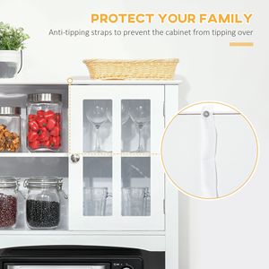 Ampio credenza dispensa da cucina bianca da 67 pollici con ante a telaio e ripiano per microonde, 2 cassetti - Product Image 6