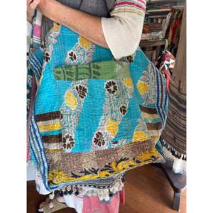 High Quality Vintage Kantha Tote Blue Waters Embroidery Handmade Open Closure Cotton Lining Panelled Design <b>Shoulder</b> <b>Strap</b> Daily - Product Image 4