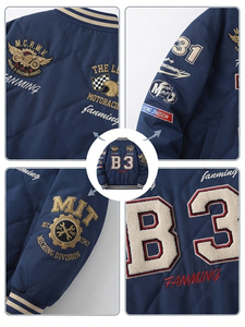 Blouson Bomber Homme Personnalisé avec Écussons Brodés – Veste d'Hiver Style Universitaire à Boutons, Col Montant, en Polyester et Nylon - Product Image 4
