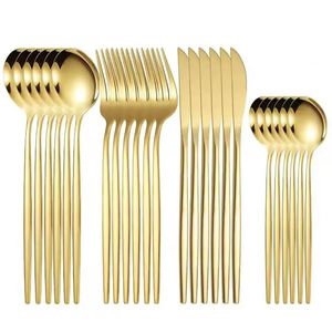 Ensemble de couverts de luxe en acier inoxydable doré, cuillère, fourchette, couteau, vaisselle moderne élégante, ustensiles de cuisine - Product Image 5
