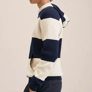 Sweat à capuche OEM pour homme, noir et blanc rayé, couleurs contrastées, mélange de coton doux, long, décontracté, grande taille, sweats personnalisés pour hommes - Product Image 2