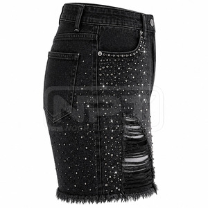 Professional Manufacturer 100% Cotton Rhinestone Distressed <b>Jeans</b> <b>Shorts</b> <b>High</b> <b>Waist</b> Custom Denim <b>Shorts</b> For Sale - Product Image 4