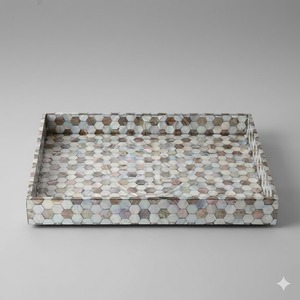Premium Handmade Mother Of Pearl Inlay Serving Tray Luxury Floral Pattern <b>Grey</b> Mop Decorative Tray For <b>Coffee</b> <b>Table</b> And Hotel - Product Image 2