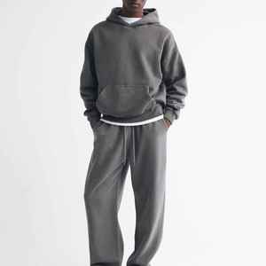 Men's Hooded Casual Acid Wash Tracksuits Polyester Cotton French Terry Fleece Eco-Friendly Breathable Oversized Sweatsuit Set - Product Image 4