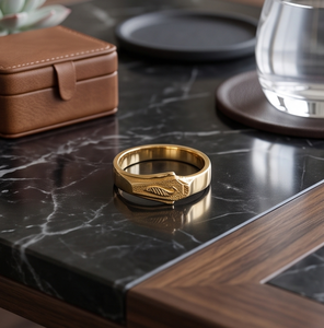 DIVYORO แหวนวงปลาสลักลายชุบทอง 22k สำหรับผู้ชายสไตล์คลาสสิก - Product Image 2
