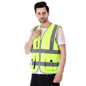 Gilet de sécurité à 12 poches, haute visibilité, couleur lime, norme ANSI classe 3, en maille polyester, fermeture à pression, clips radio, porte-badge - Product Image 4