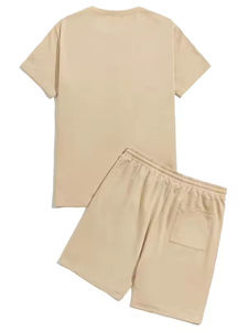 Conjunto Deportivo Unisex de Algodón de Color Sólido, Camiseta de Manga Corta con Pantalones Cortos con Cordón, Ropa Casual Transpirable de Verano, Corte Regular - Product Image 5