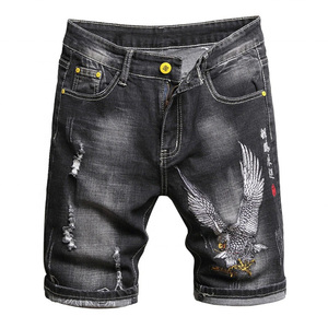 Men Mid Waist Light Wash Denim Shorts Ripped Distressed Casual Spring Summer Style Eco-Friendly Cotton Fabric Breathable - Product Image 2