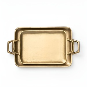 Pure Brass Material <b>Serving</b> Tray with Handles Attractive Design <b>Set</b> of 2 <b>Serving</b> Tray with Affordable Price - Product Image 1