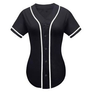 Camiseta de Béisbol Unisex Negra Ajustada con Cuello en V, Manga Corta, Transpirable, con Botones Frontales, Malla Ecológica, Ropa Deportiva - Product Image 1