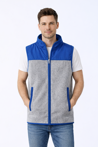 Chaleco sin mangas para hombre, color azul grisáceo, con cierre de cremallera, forro polar, ligero, para exteriores, con cuello alto y bolsillos frontales. - Product Image 4