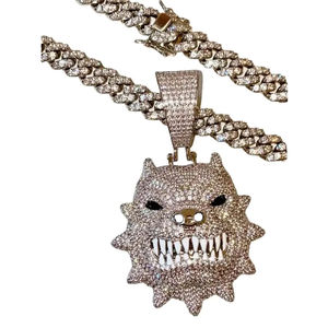 Pendentif Hip Hop Tête de Loup en Moissanite, Argent 925 Plaqué Rhodium, Micro-Pavé Brillant Rond, Breloque Animale Unisexe pour Tenues de Soirée - Product Image 5
