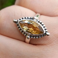 Bague de promesse bohème en argent sterling 925 avec pierre naturelle citrine taille marquise 7g, pierre de naissance de novembre pour femme