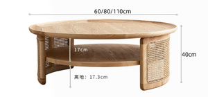 Modern Light Luxury Solid <b>Wood</b> <b>Round</b> <b>Coffee</b> <b>Table</b> With Natural Rattan Side Panels For Hotel Living Room Apartment - Product Image 6