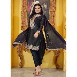 Ensembles de designer pour femmes Costume Chinon Dhoti brodé avec séquence de travail brodé - Product Image 5