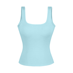 Camiseta sin mangas personalizada para mujer, con cuello cuadrado acanalado, ajustada, para gimnasio, entrenamiento, top corto deportivo informal - Product Image 6