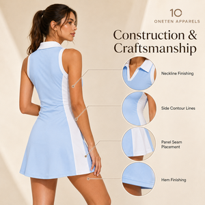 Robe de tennis sans manches pour femme avec logo personnalisé, bleu clair, col contrastant, coupe ajustée, ourlet évasé, polyester/coton, fermeture éclair sur le devant, style sportif - Product Image 4