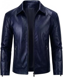 Custom Logo <b>Mens</b> <b>Leather</b> <b>Jacket</b> Genuine <b>Sheepskin</b> Biker Coat Classic Turn Down Collar Winter Outerwear - Product Image 4