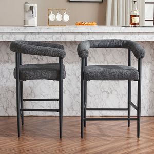Set di 2 Sgabelli da Bar Moderni in Tessuto Bouclé con Struttura in Metallo e Braccioli per Isola Cucina o Bancone Bar - Product Image 6