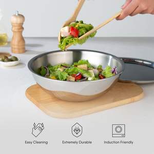 Olla Tasla de Acero Inoxidable Triple con Tapa, Base de Inducción, Kadai sin Asa, Compatible con Estufas de Inducción y Gas - Product Image 5