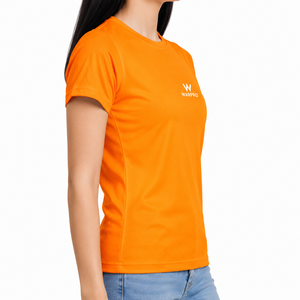 Women's Orange Crew Neck Short Sleeve T-Shirt 100% Cotton Jersey Casual Fit Regular Length Breathable Solid Color - Product Image 4