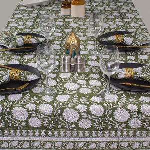Big Sale 6 seater <b>Rectangle</b> 100% Cotton <b>Tablecloth</b> Floral Pattern Outdoor Use Floral Green Wedding Table Cover - Product Image 4