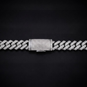 Bracelet cubain en or blanc 18 carats, diamants de laboratoire taille brillant, pureté F VVS2, certifié IGI, pour mariage, hip-hop, usage quotidien masculin - Product Image 1