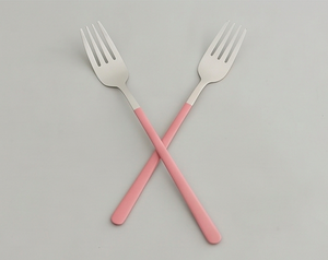 Ensemble de 2 fourchettes en acier inoxydable avec manches roses, design minimaliste, lavables au lave-vaisselle, pour la table de fête - Product Image 1