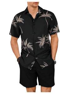 Conjunto de verano para hombre con estampado de atardecer, camisa de manga corta y pantalones cortos de playa a juego, conjunto informal de vacaciones, colorido, ligero, conjunto doble para hombre. - Product Image 4