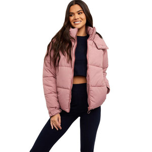 Veste matelassée à capuche pour femme, sur mesure, hiver, chaude, épaisse, en polyester, couleur unie, fermeture éclair, longueur courte - Product Image 3