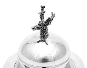 Luxury Silver Finished Butter Dish With Deer Face Handle Used For Serving Butter On Dining Table In A Stylish Way From India - Product Image 3