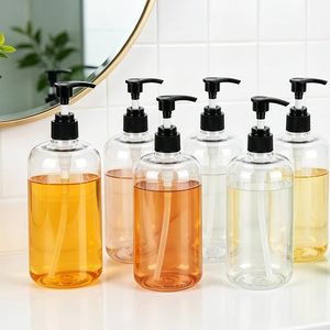 Botella Transparente de PET de 500 ml con Bomba, Envase Cosmético Vacío, Redondo y Recargable para Champú, Loción y Cuidado de la Piel - Product Image 2