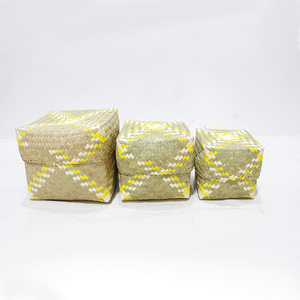 Trending Durable Natural Palm Leaf Eco-friendly Hand-woven <b>Square</b> Storage <b>Basket</b> with Multifunctional Design and Cover - Product Image 3