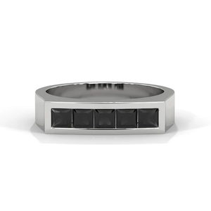 Bague à quatre faisceaux de diamants taillés carrés en argent sterling, design moderne et minimaliste avec variantes de diamants blancs et noirs - Product Image 1
